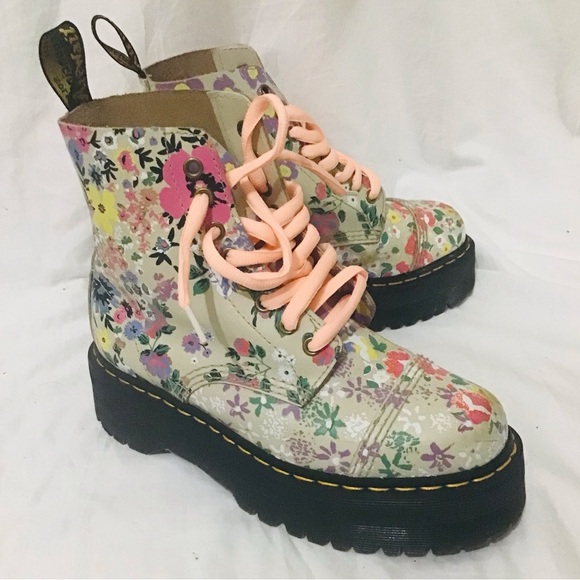 Martens SINCLAIR FLORAL LEATHER PLATFORM BOOTS